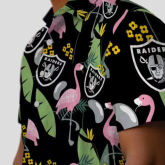 Raiders Hawaiian Shirt for Men, Black Flamingo & Palm Leaves NFL Outfit