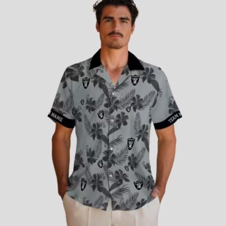 Silver Botanical Print Raiders Hawaiian Shirt, Custom NFL Aloha Summer Beach Outfit