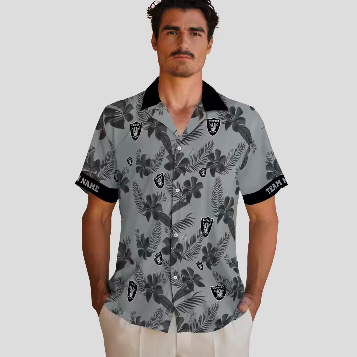 Silver Botanical Print Raiders Hawaiian Shirt, Custom NFL Aloha Summer Beach Outfit