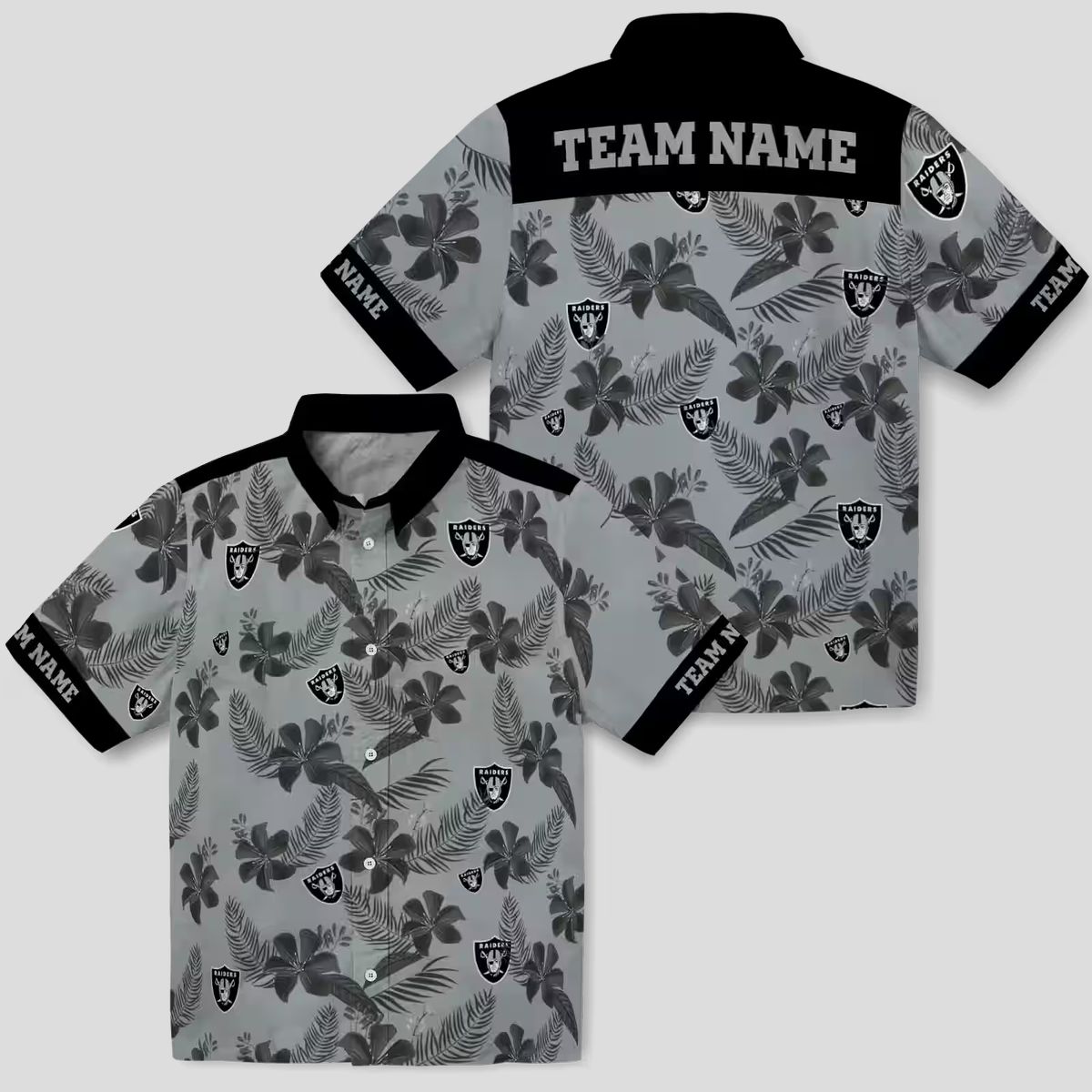 Silver Botanical Print Raiders Hawaiian Shirt, Custom NFL Aloha Summer Beach Outfit