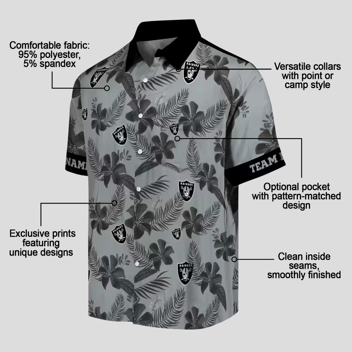 Silver Botanical Print Raiders Hawaiian Shirt, Custom NFL Aloha Summer Beach Outfit