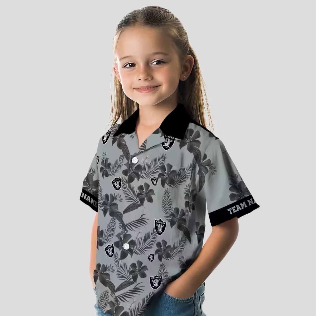 Silver Botanical Print Raiders Hawaiian Shirt, Custom NFL Aloha Summer Beach Outfit