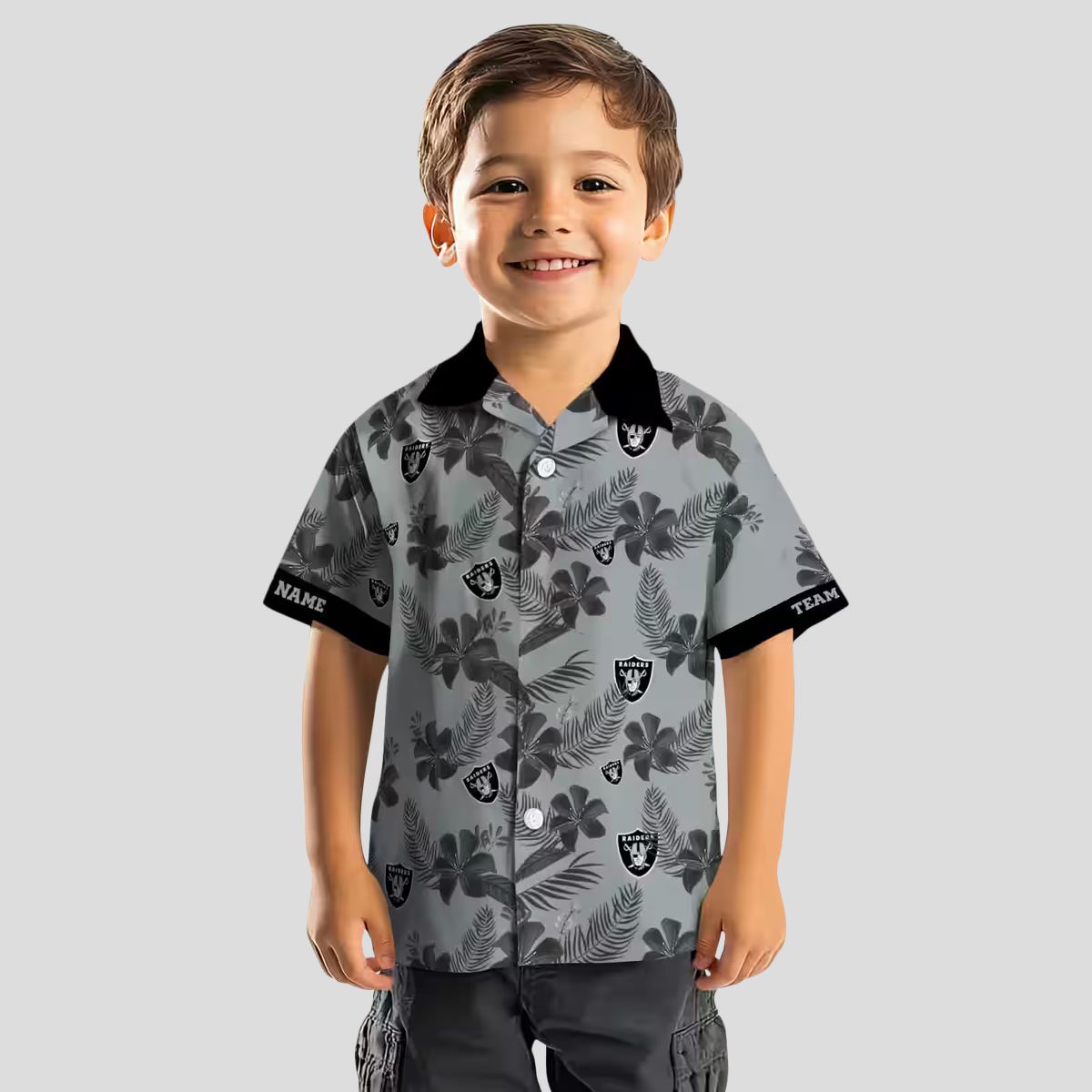Silver Botanical Print Raiders Hawaiian Shirt, Custom NFL Aloha Summer Beach Outfit