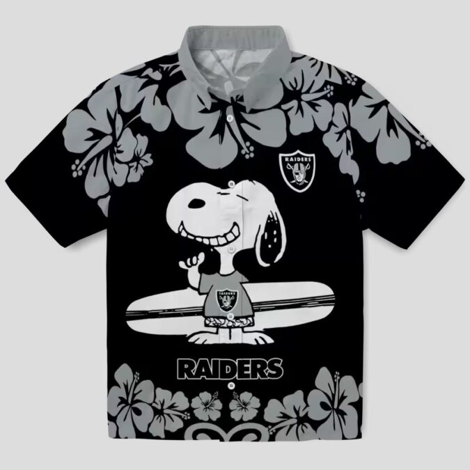Snoopy Surf Las Vegas Raiders Hawaiian Shirt, Tropical Black & White NFL Apparel