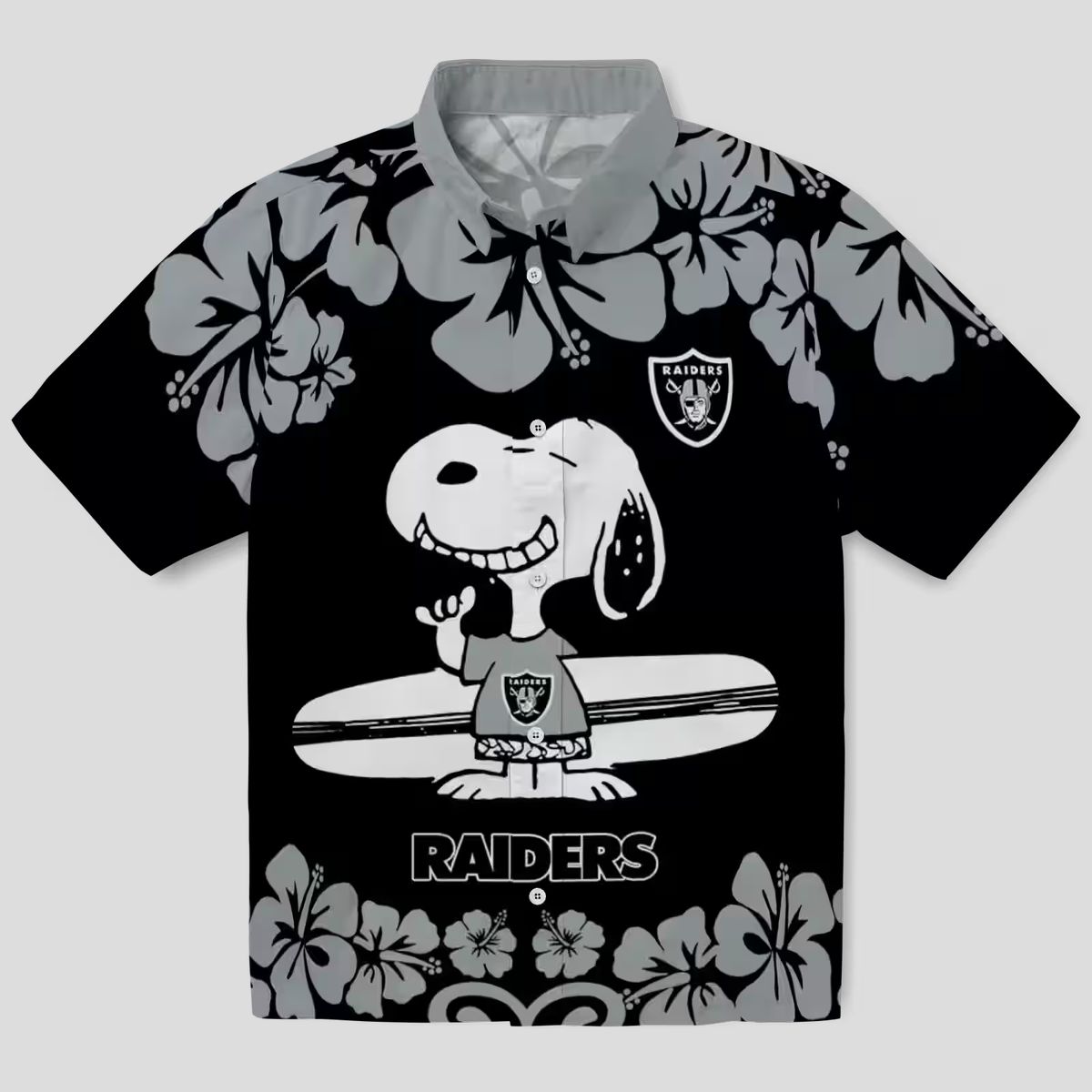 Snoopy Surf Las Vegas Raiders Hawaiian Shirt, Tropical Black & White NFL Apparel