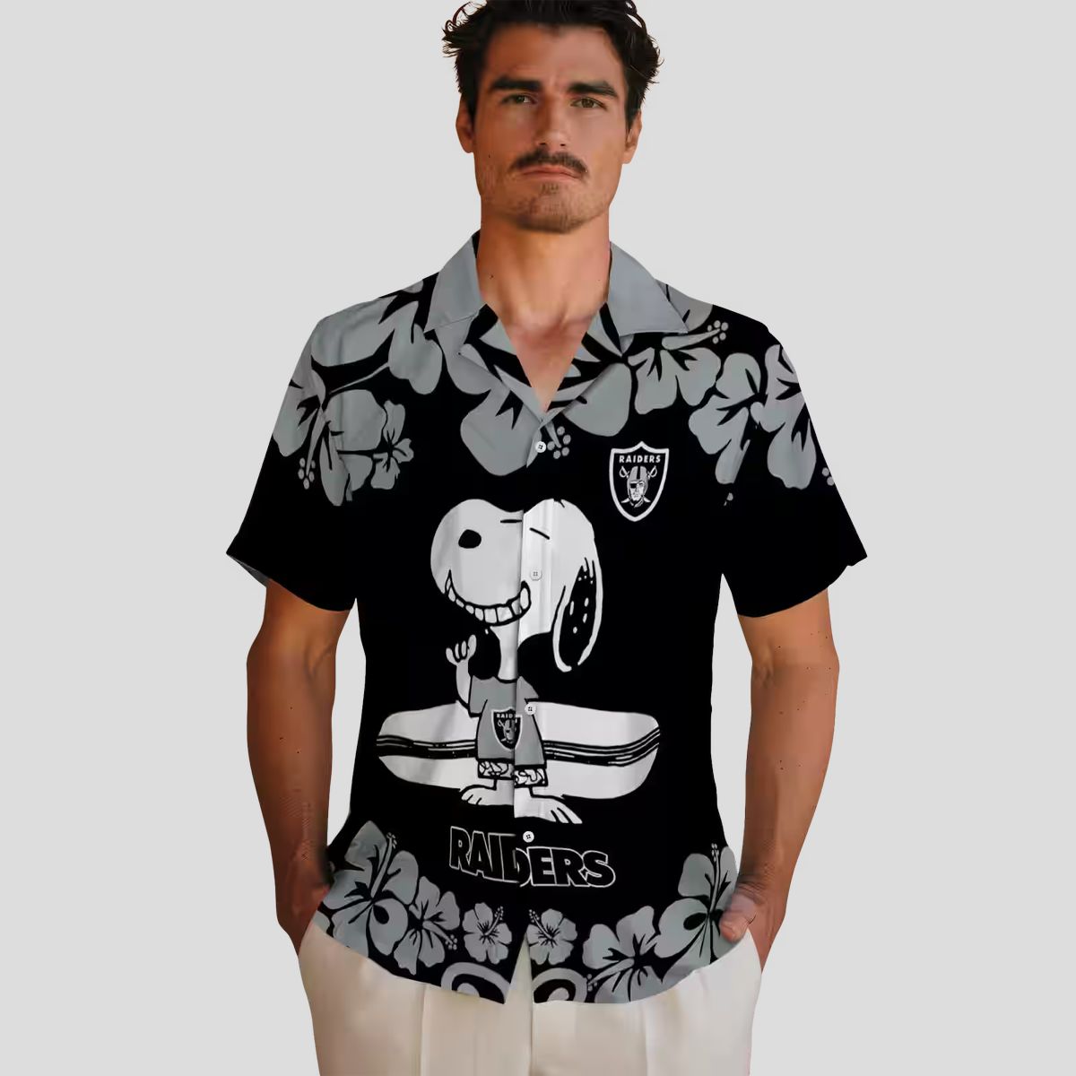 Snoopy Surf Las Vegas Raiders Hawaiian Shirt, Tropical Black & White NFL Apparel