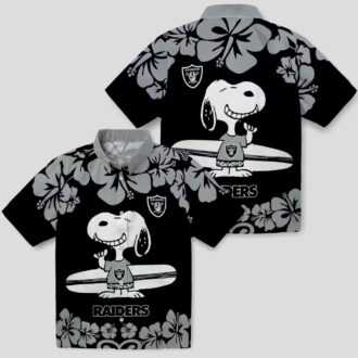 Snoopy Surf Las Vegas Raiders Hawaiian Shirt, Tropical Black & White NFL Apparel