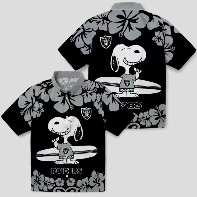 Snoopy Surf Las Vegas Raiders Hawaiian Shirt, Tropical Black & White NFL Apparel