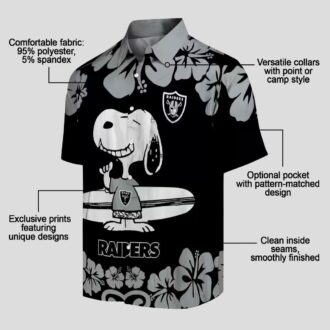 Snoopy Surf Las Vegas Raiders Hawaiian Shirt, Tropical Black & White NFL Apparel