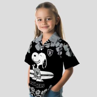 Snoopy Surf Las Vegas Raiders Hawaiian Shirt, Tropical Black & White NFL Apparel