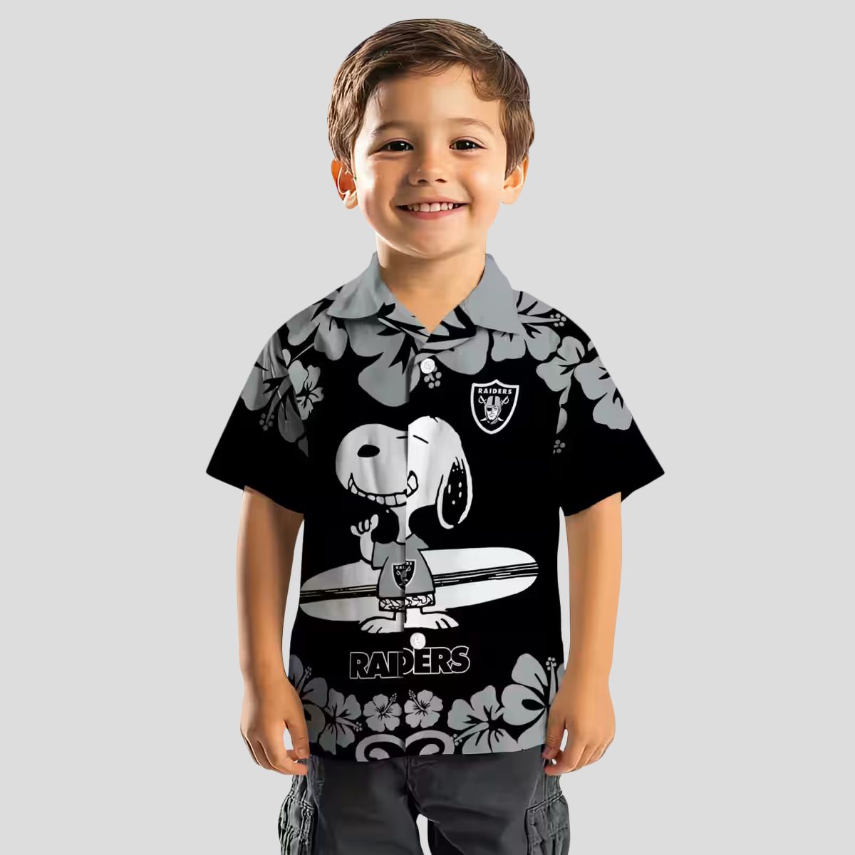 Snoopy Surf Las Vegas Raiders Hawaiian Shirt, Tropical Black & White NFL Apparel