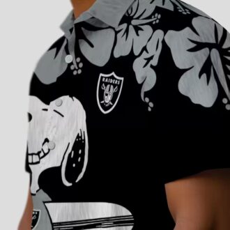 Snoopy Surf Las Vegas Raiders Hawaiian Shirt, Tropical Black & White NFL Apparel
