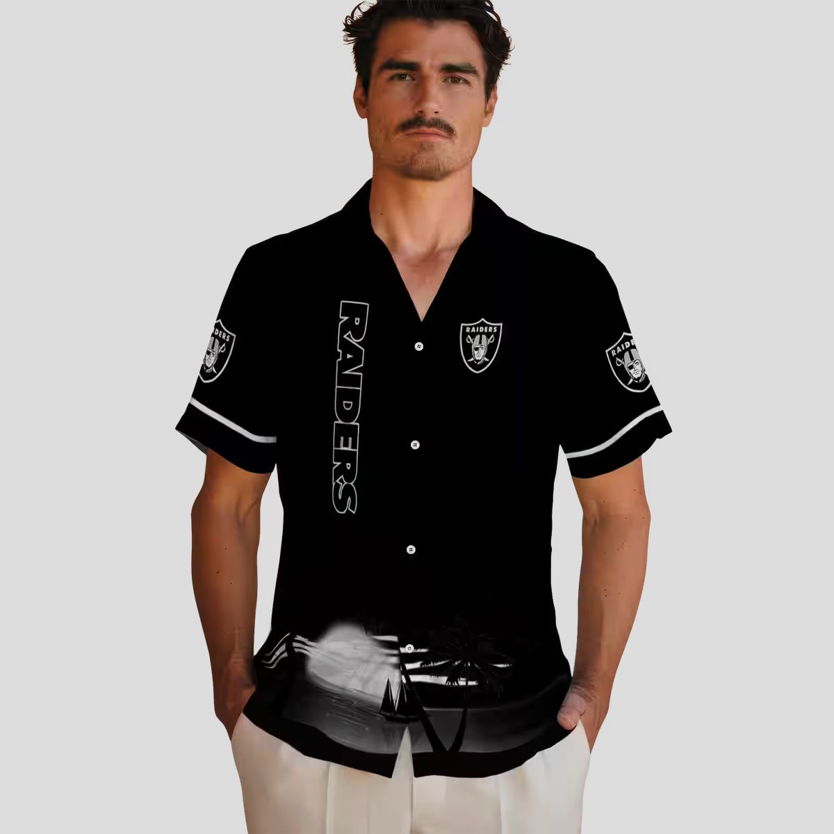 Tropical Las Vegas Raiders Beach Hawaiian Shirt, Black Sunset Football Outfit