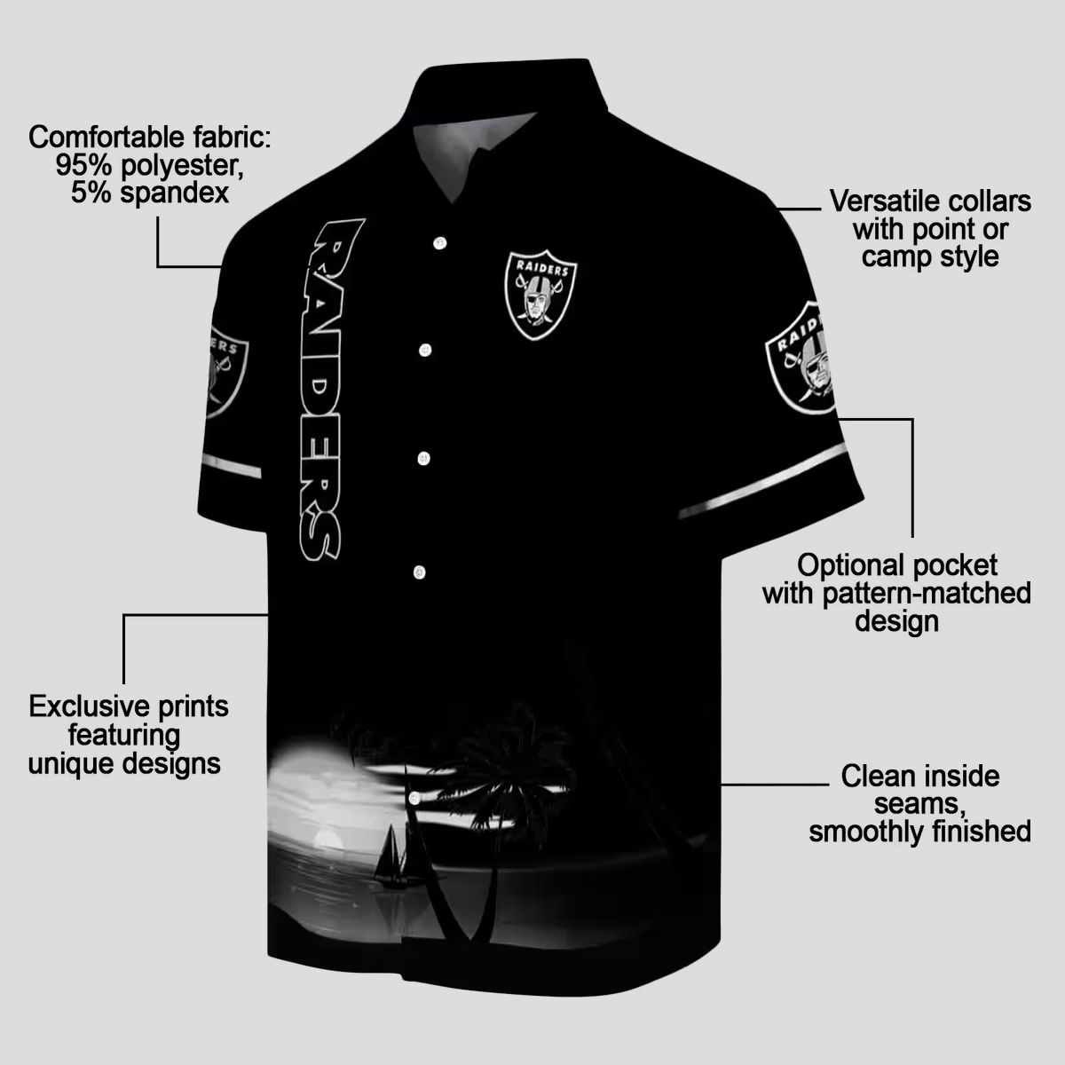 Tropical Las Vegas Raiders Beach Hawaiian Shirt, Black Sunset Football Outfit