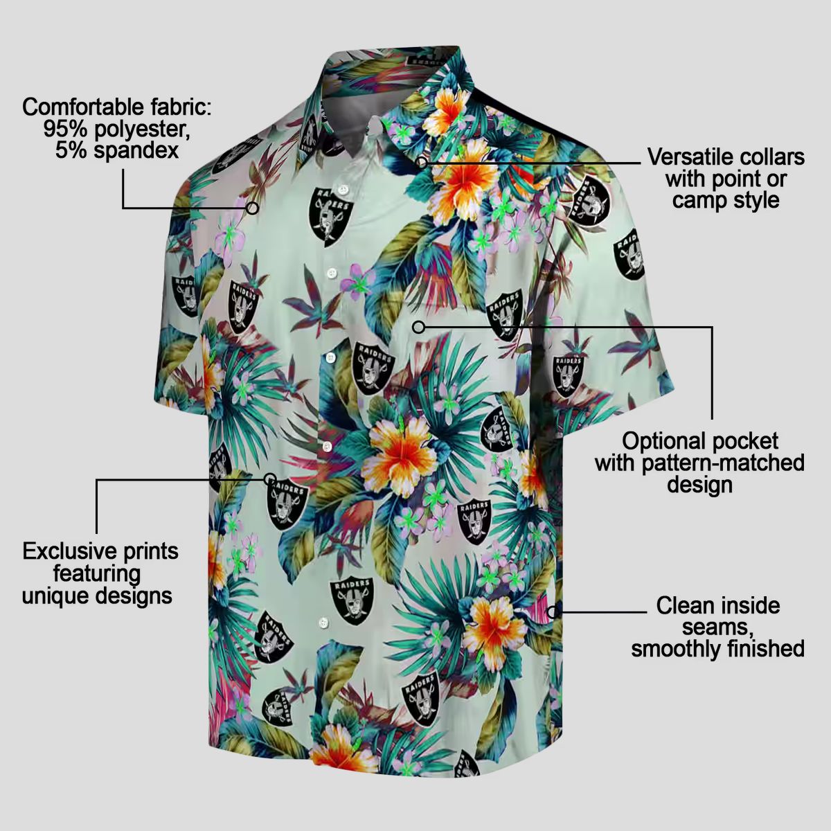 Tropical Las Vegas Raiders Hawaiian Shirt - Floral Aloha Print for Game Day & Vacation