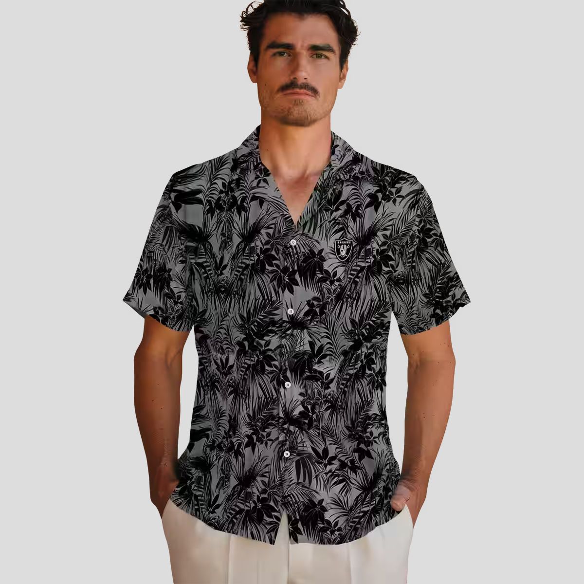 Tropical Las Vegas Raiders Hawaiian Shirt - Leafy Black Pattern for Football Fans