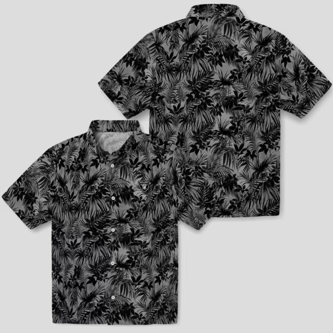 Tropical Las Vegas Raiders Hawaiian Shirt - Leafy Black Pattern for Football Fans