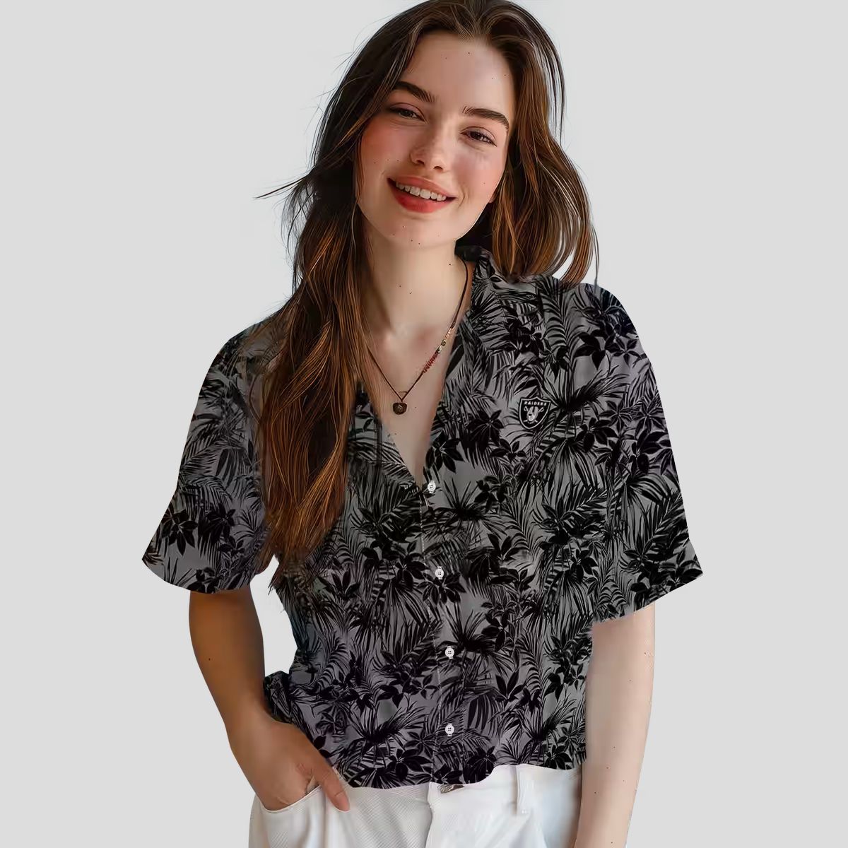 Tropical Las Vegas Raiders Hawaiian Shirt - Leafy Black Pattern for Football Fans