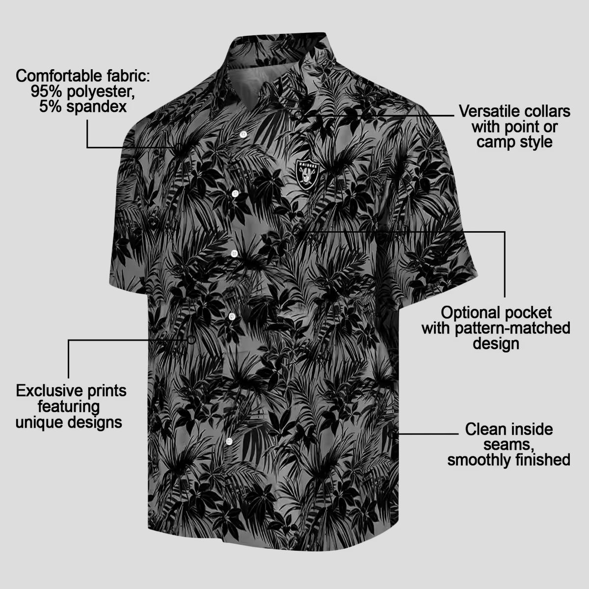 Tropical Las Vegas Raiders Hawaiian Shirt - Leafy Black Pattern for Football Fans