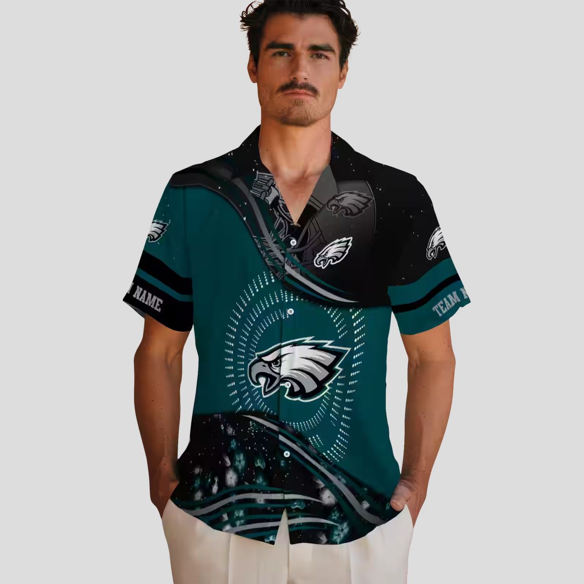 Best Philadelphia Eagles Football Hawaiian Shirt, Green Black Wave NFL Vacation Outfit