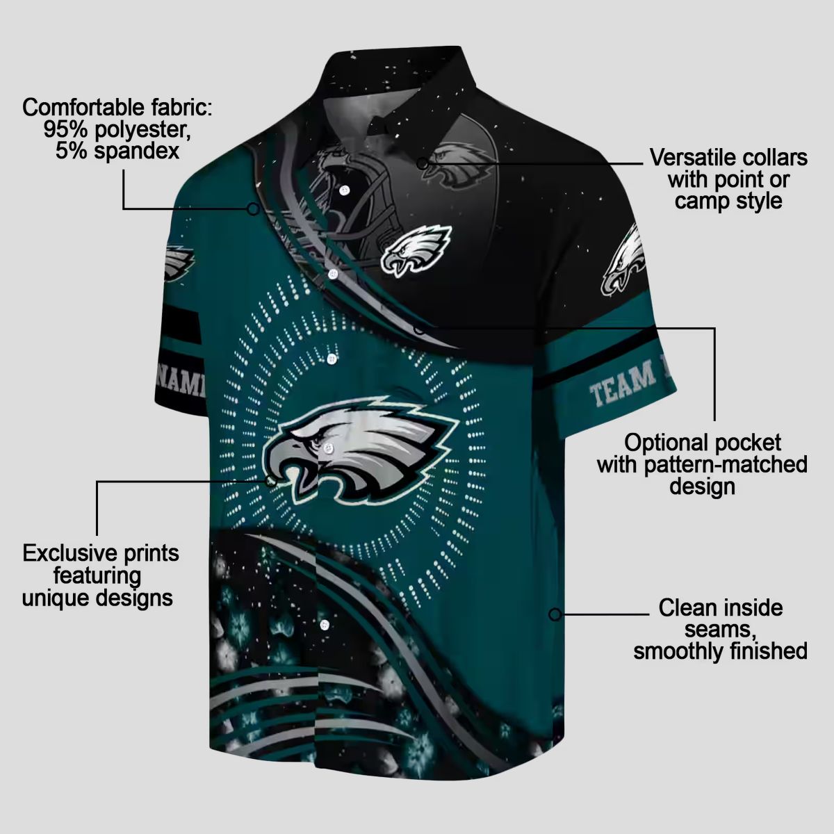 Best Philadelphia Eagles Football Hawaiian Shirt, Green Black Wave NFL Vacation Outfit