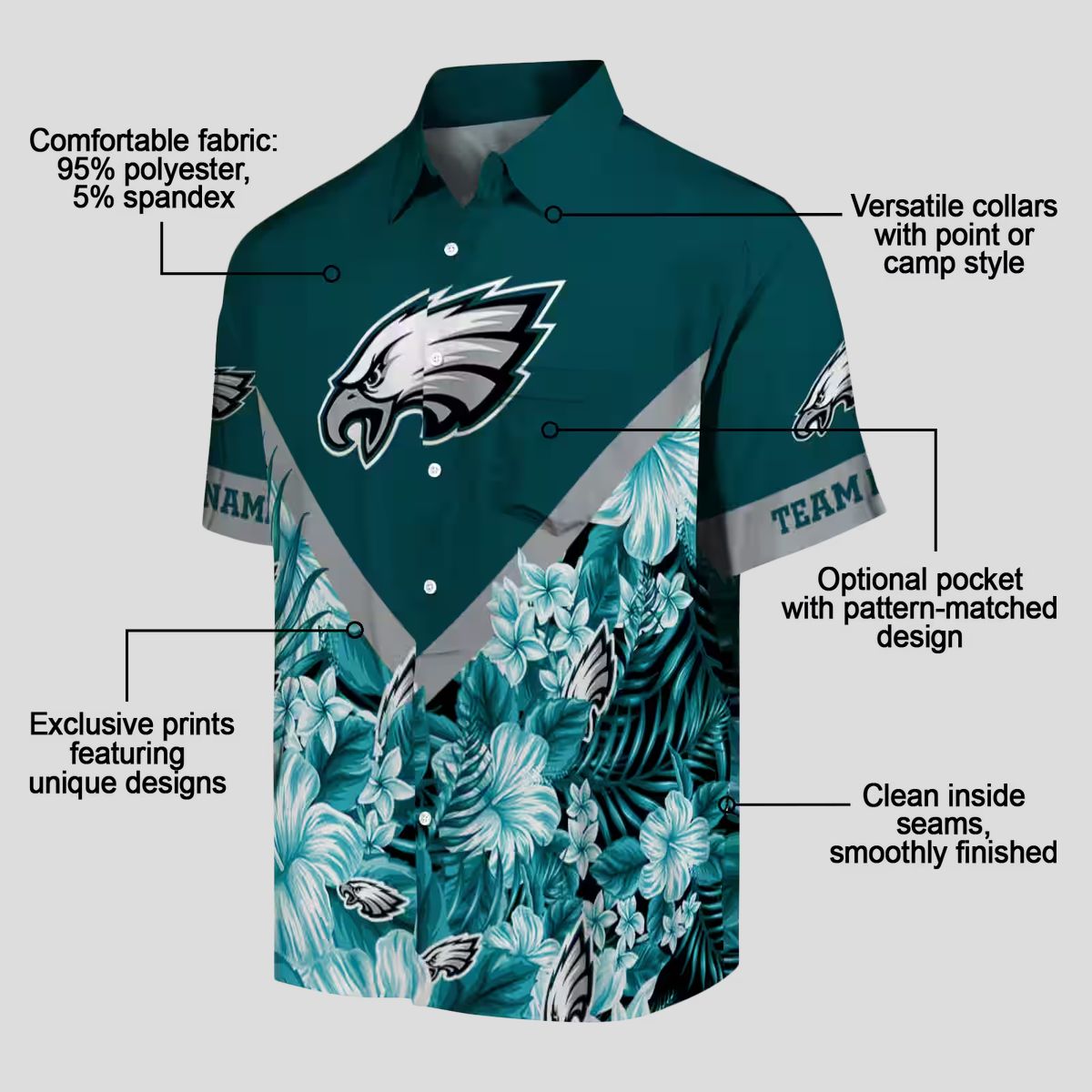 Custom NFL Philadelphia Eagles Tropical Hawaiian Shirt - Floral Chevron Green Design