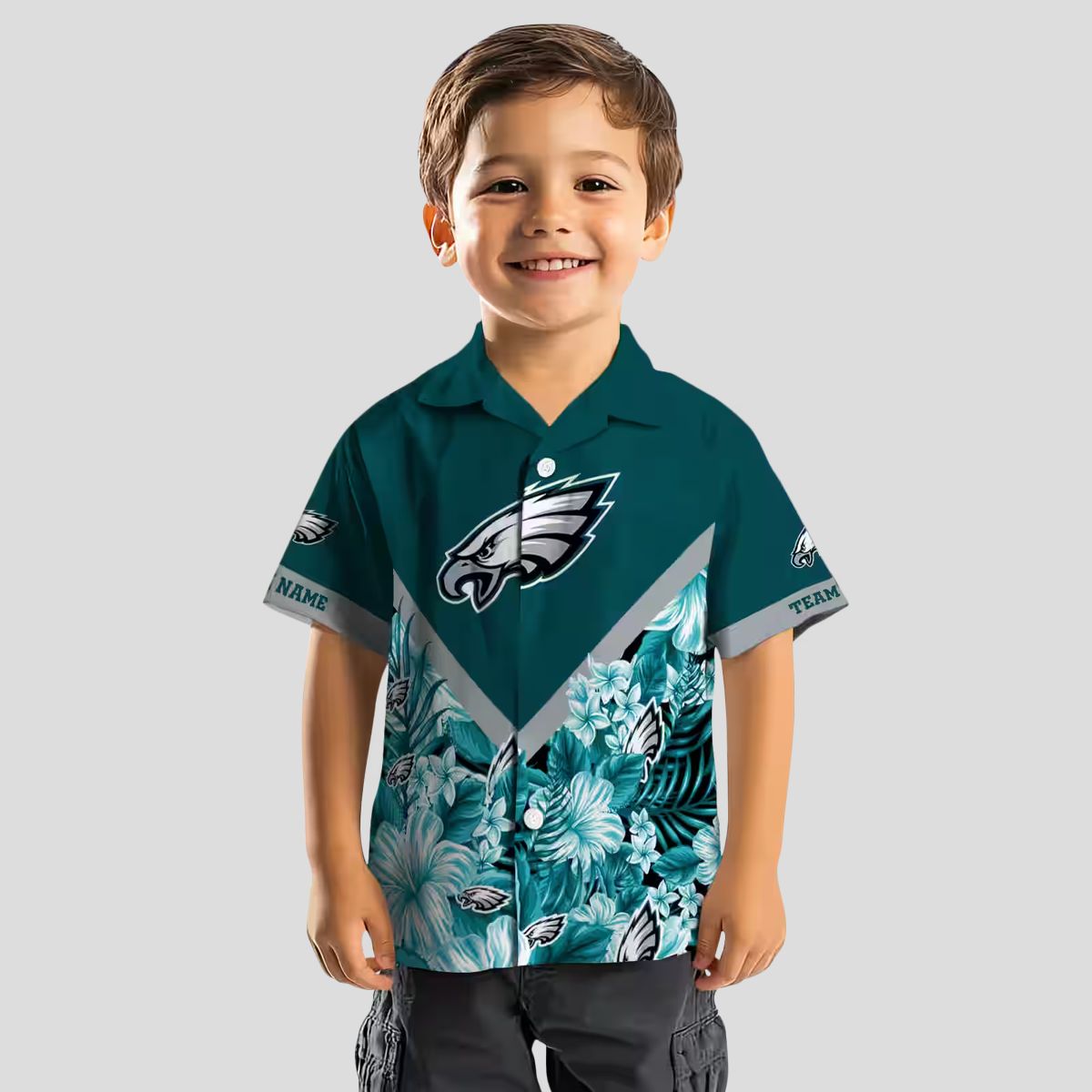 Custom NFL Philadelphia Eagles Tropical Hawaiian Shirt, Floral Chevron Green Design