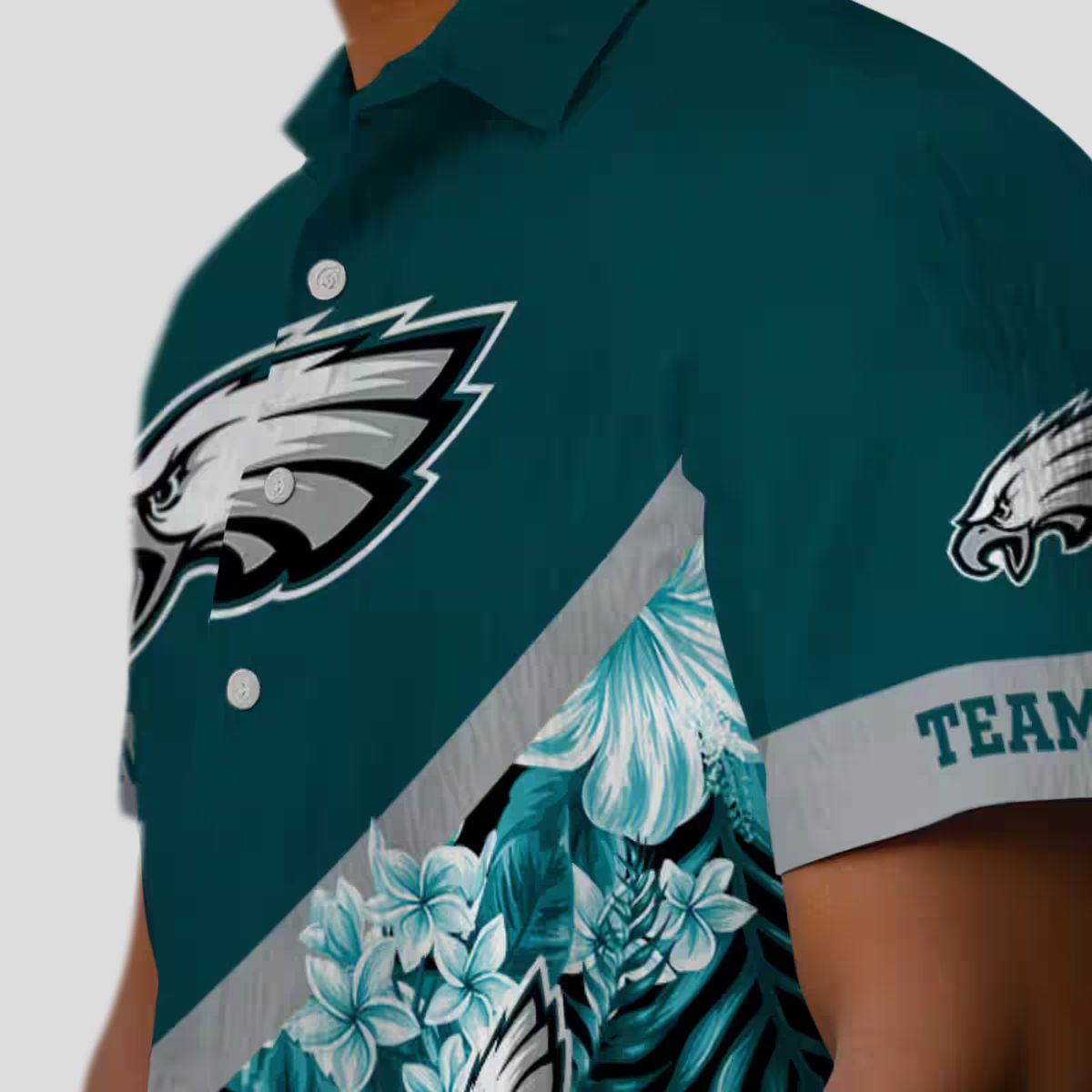 Custom NFL Philadelphia Eagles Tropical Hawaiian Shirt - Floral Chevron Green Design