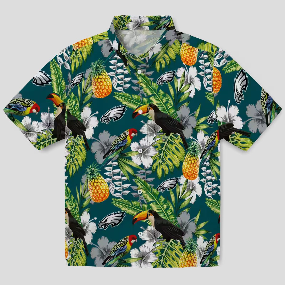 Custom Philadelphia Eagles Aloha Hawaiian Shirt, Green Tropical Toucan Shirt