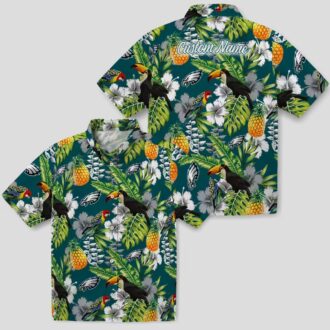 Custom Philadelphia Eagles Aloha Hawaiian Shirt, Green Tropical Toucan Shirt