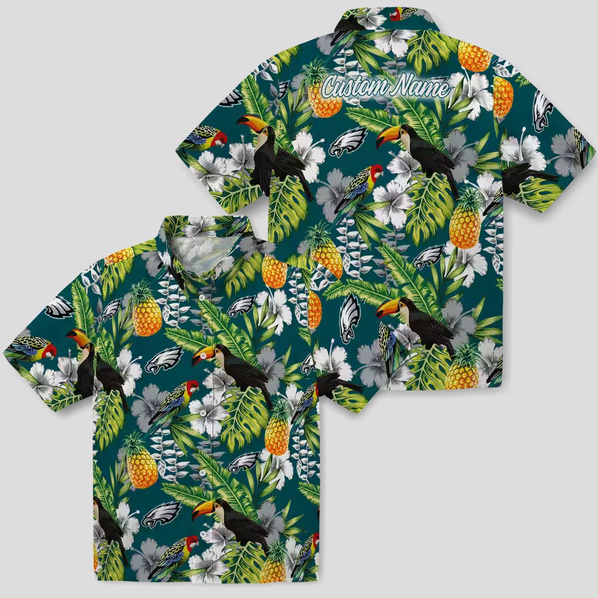 Custom Philadelphia Eagles Aloha Hawaiian Shirt, Green Tropical Toucan Shirt