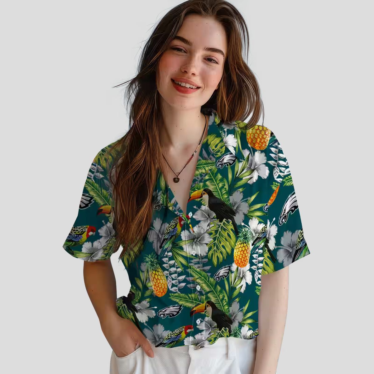 Custom Philadelphia Eagles Aloha Hawaiian Shirt, Green Tropical Toucan Shirt