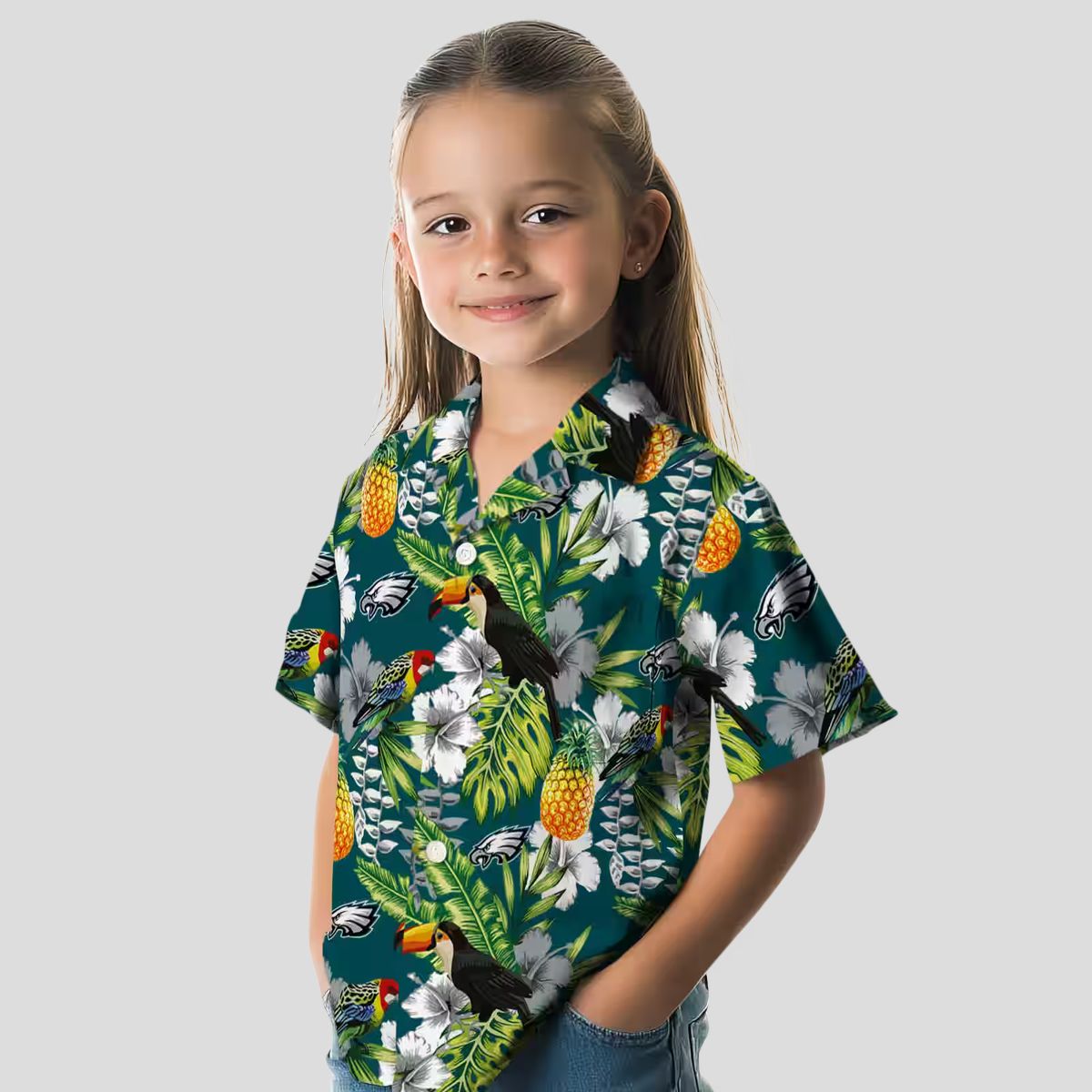 Custom Philadelphia Eagles Aloha Hawaiian Shirt, Green Tropical Toucan Shirt