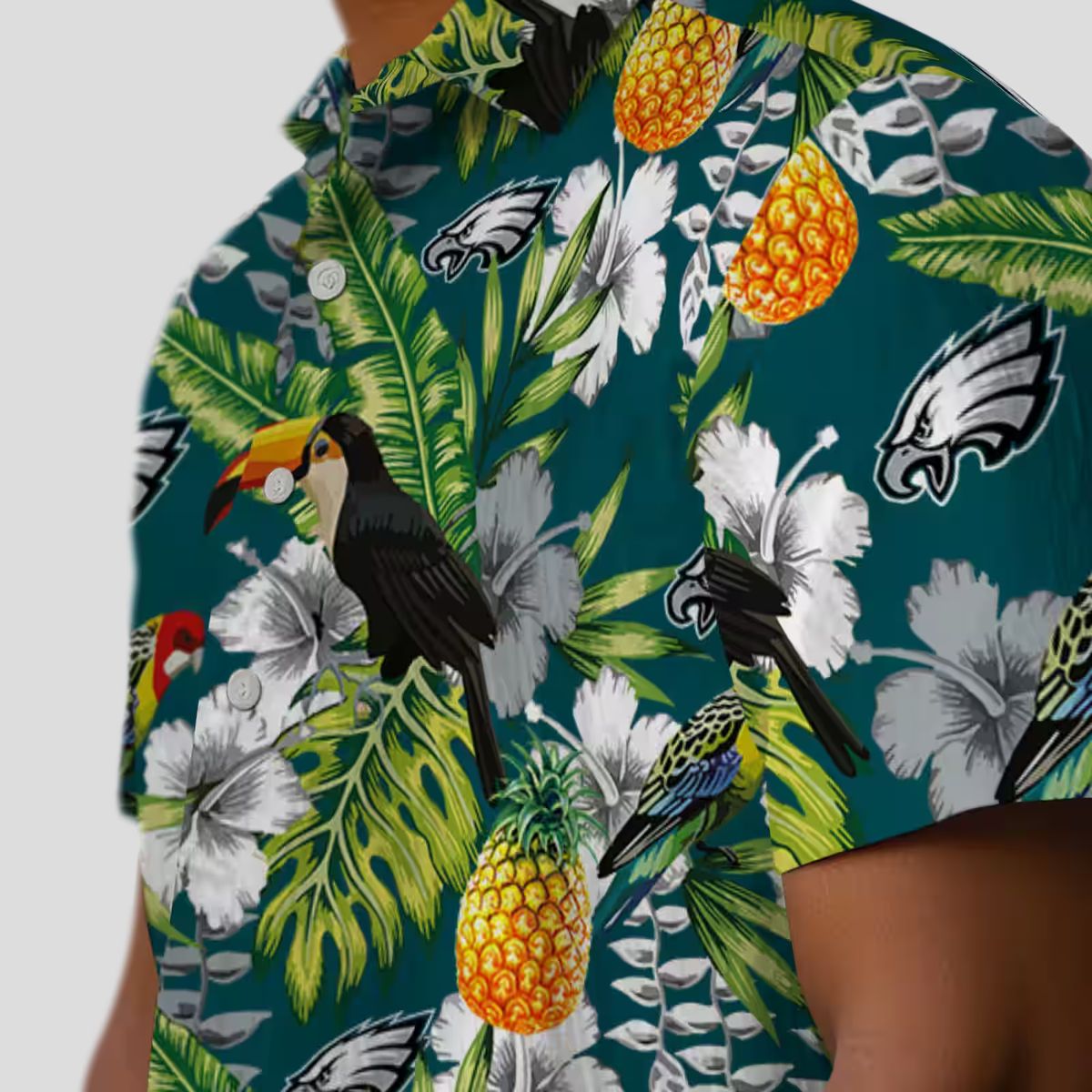 Custom Philadelphia Eagles Aloha Hawaiian Shirt, Green Tropical Toucan Shirt