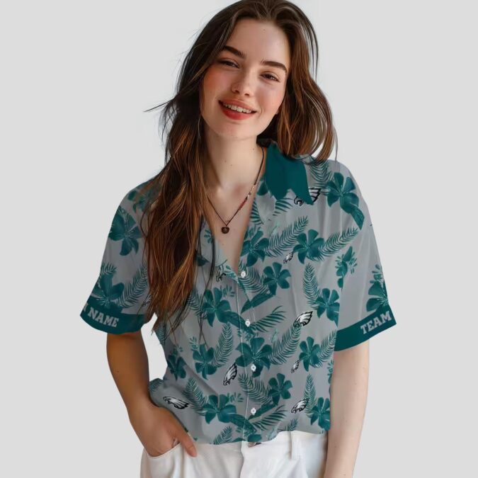 Custom Philadelphia Eagles Hawaiian Shirt, Silver Floral Tropical NFL Summer Outfit