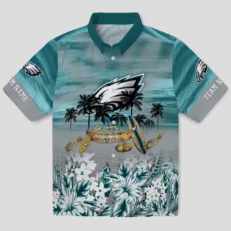 Custom Team Philadelphia Eagles Hawaiian Shirt, Tropical Canoe Green Fan Apparel