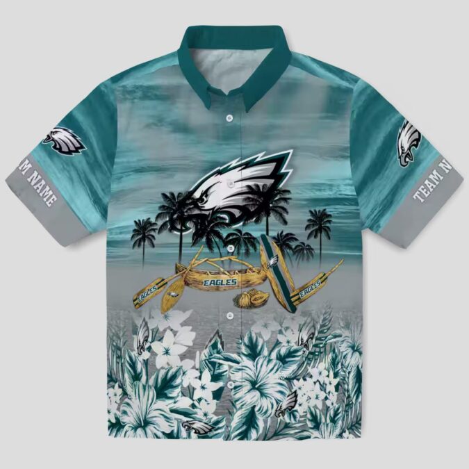 Custom Team Philadelphia Eagles Hawaiian Shirt, Tropical Canoe Green Fan Apparel
