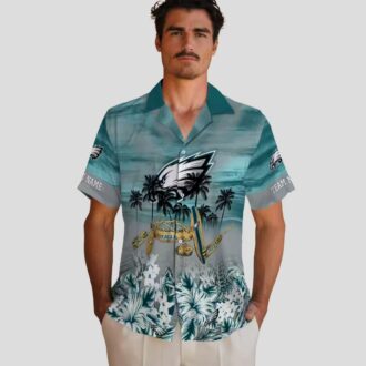 Custom Team Philadelphia Eagles Hawaiian Shirt, Tropical Canoe Green Fan Apparel