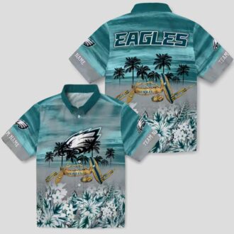 Custom Team Philadelphia Eagles Hawaiian Shirt, Tropical Canoe Green Fan Apparel