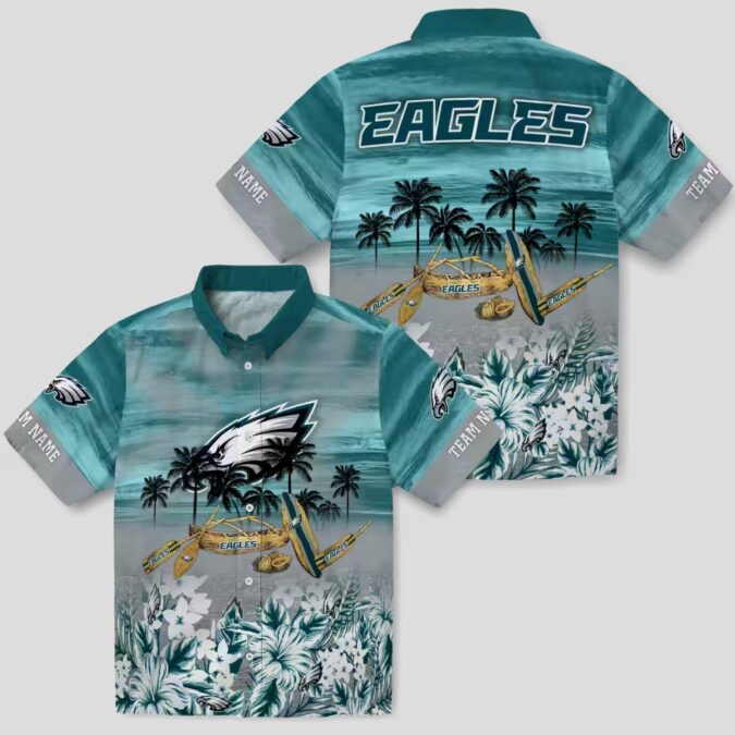 Custom Team Philadelphia Eagles Hawaiian Shirt, Tropical Canoe Green Fan Apparel