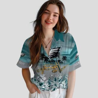 Custom Team Philadelphia Eagles Hawaiian Shirt, Tropical Canoe Green Fan Apparel