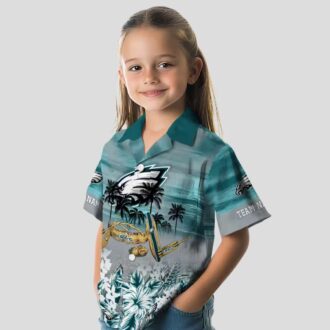 Custom Team Philadelphia Eagles Hawaiian Shirt, Tropical Canoe Green Fan Apparel