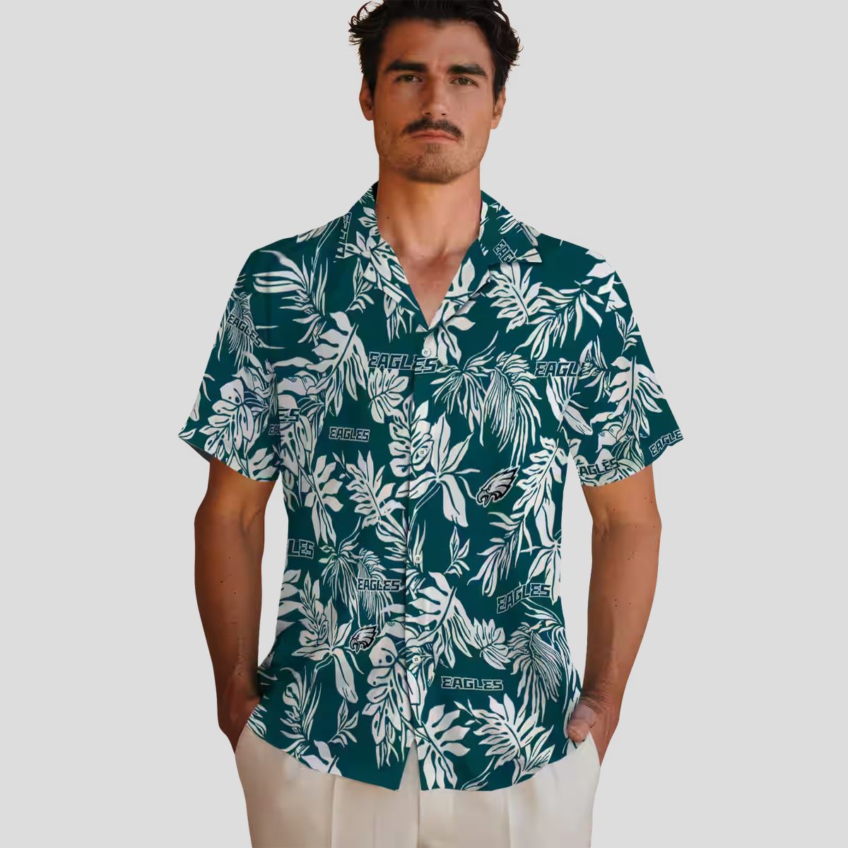 Football Fans Philadelphia Eagles Aloha Shirt, Tropical Leaf Pattern Hawaiian Shirt