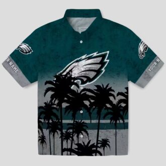 Green & Black Philadelphia Eagles Hawaiian Shirt, Sunset Beach NFL Fan Apparel