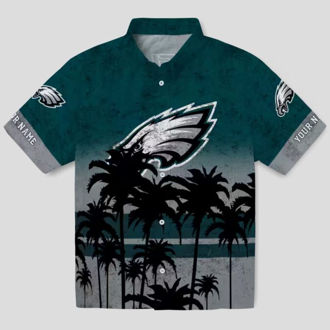 Green & Black Philadelphia Eagles Hawaiian Shirt, Sunset Beach NFL Fan Apparel
