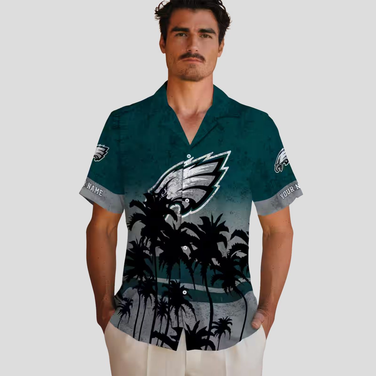 Green & Black Philadelphia Eagles Hawaiian Shirt, Sunset Beach NFL Fan Apparel