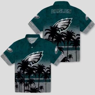 Green & Black Philadelphia Eagles Hawaiian Shirt, Sunset Beach NFL Fan Apparel