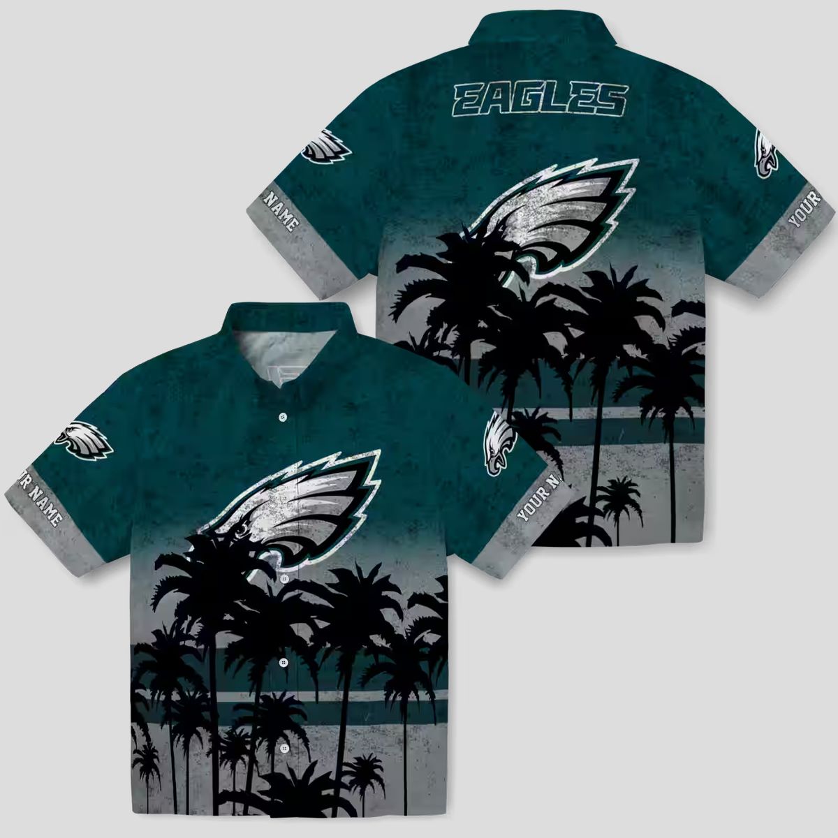 Green & Black Philadelphia Eagles Hawaiian Shirt, Sunset Beach NFL Fan Apparel