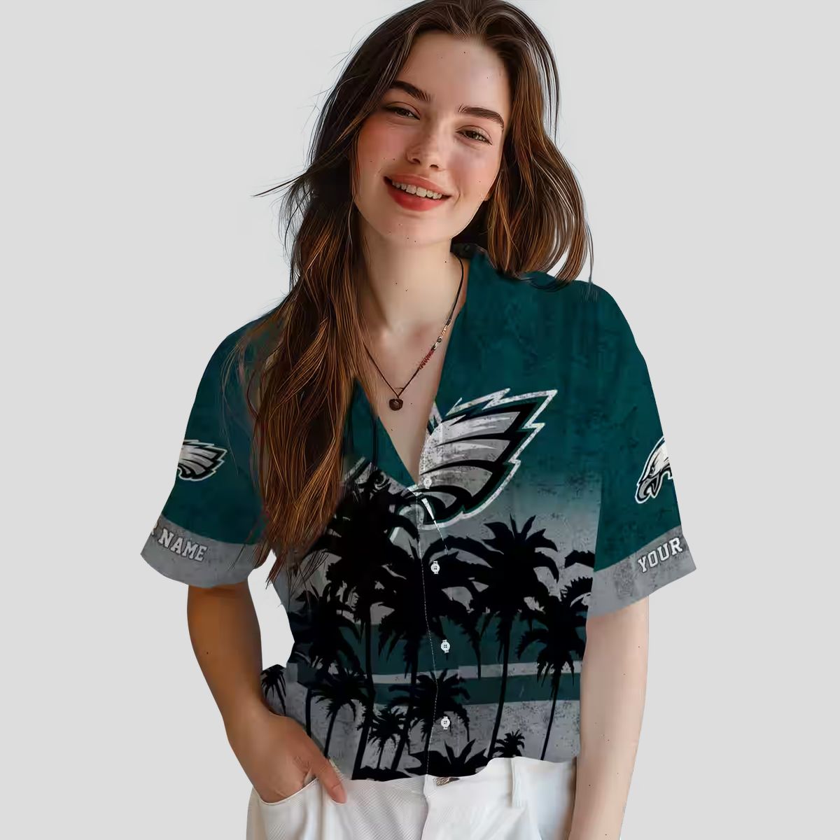 Green & Black Philadelphia Eagles Hawaiian Shirt, Sunset Beach NFL Fan Apparel