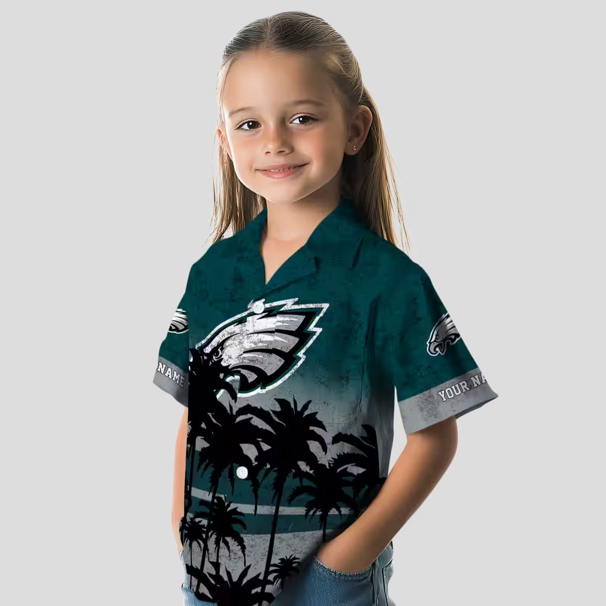 Green & Black Philadelphia Eagles Hawaiian Shirt, Sunset Beach NFL Fan Apparel